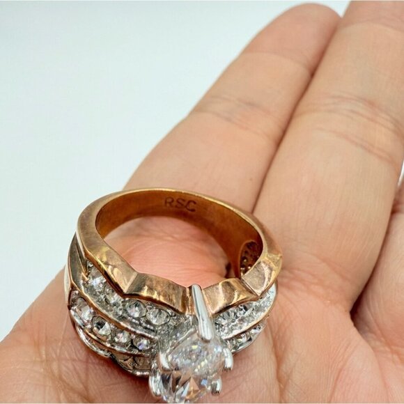 Vintage RSC Signed Solitaire & Triple Row Cubic Zirconia Engagement Ring - Picture 7 of 10